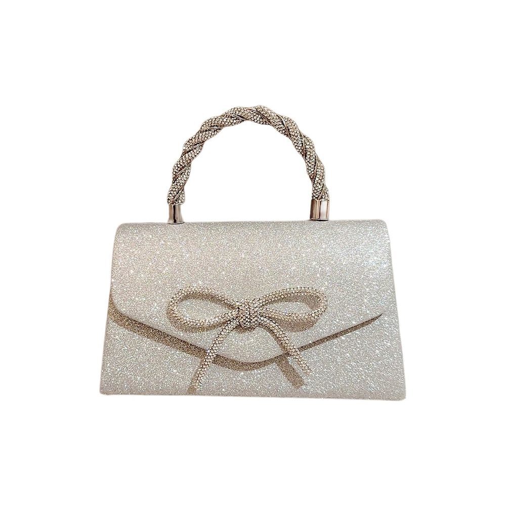 Silver Rhinestone Bow Knot Clutch - Elegant Evening Purse